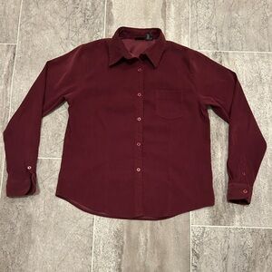 Women's soft touch long sleeve Burgundy Button Down Shirt Medium